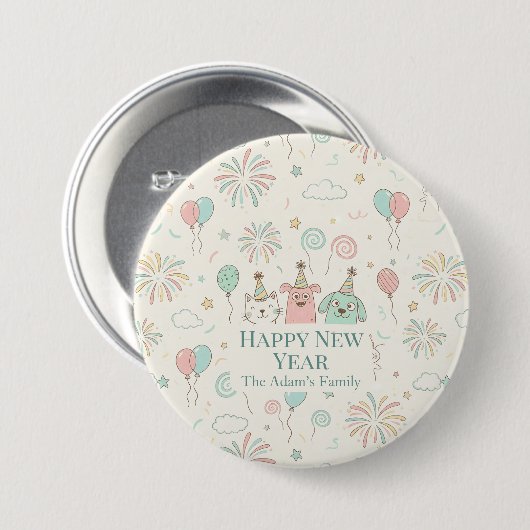 Joyful Happy New Year 2026 Button (Vorne & Hinten)