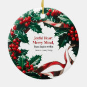 Joyful Heart, Merry Mind — Luxury Holly Berry Keramik Ornament (Hinten)