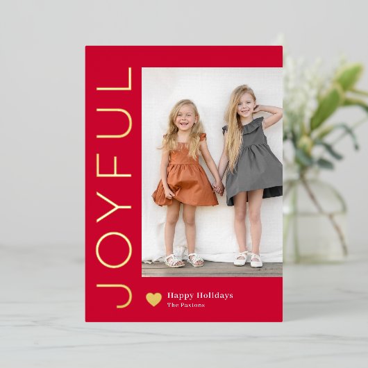 Joyful Heft Foil Holiday Card Editable Farbe Folieneinladung (Stehend vorne)