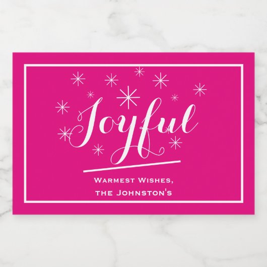 Joyful Holiday Geschenk Skriptname Hot Pink Mini Schaumweinetikett (Einzelnes Label)