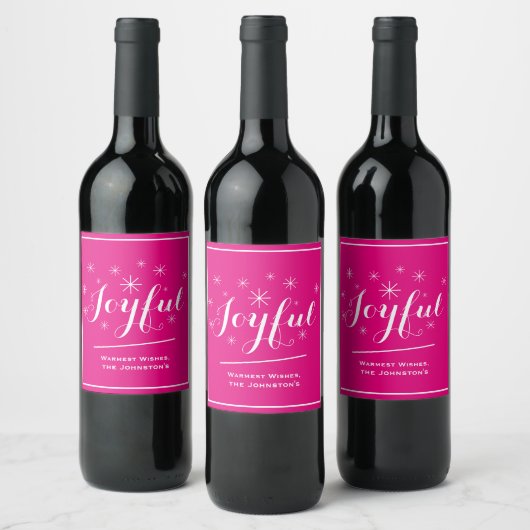 Joyful Holiday Gifting Skript Rustic Chic Hot Pink Weinetikett (Flaschen)