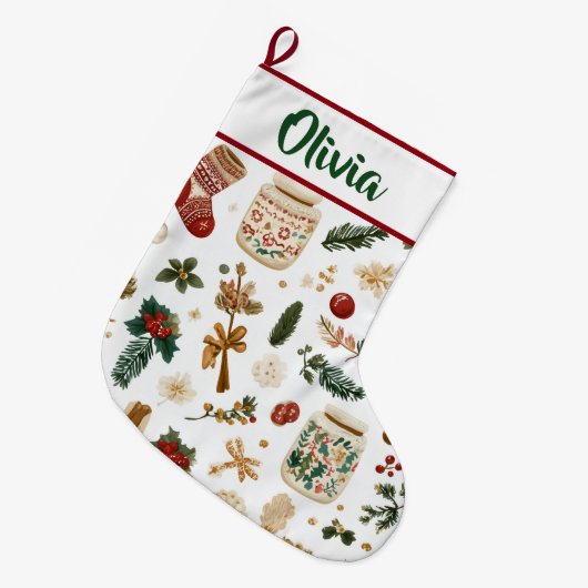 Joyful Holiday Pattern | Christmas Stocking Großer Weihnachtsstrumpf (Vorderansicht (hängend))