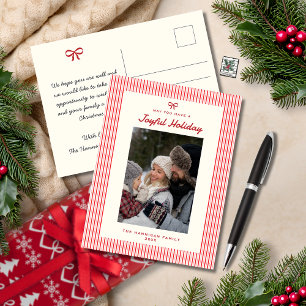Joyful Holiday Red Bow One Family Foto Feiertagspostkarte