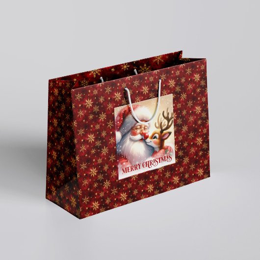 Joyful Holiday Santa Claus Rudolph Gift Bag Große Geschenktüte