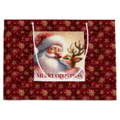 Joyful Holiday Santa Claus Rudolph Gift Bag Große Geschenktüte (Vorderseite)