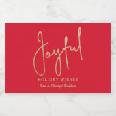 JOYFUL Holiday Wishes Gold Faux Foil Red Schaumweinetikett (Einzelnes Label)