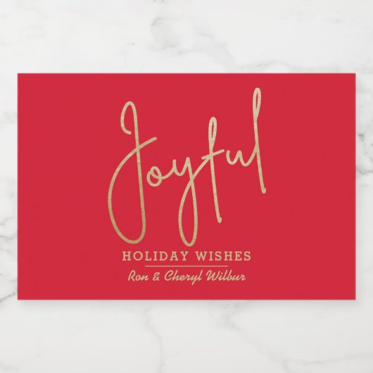 JOYFUL Holiday Wishes Gold Faux Foil Red Schaumweinetikett (Einzelnes Label)