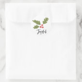 Joyful Holly Berry Modern Bold Holiday White Foto Runder Aufkleber (Tasche)