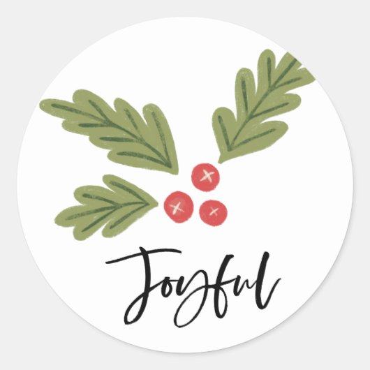Joyful Holly Berry Modern Bold Holiday White Foto Runder Aufkleber (Vorderseite)