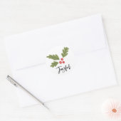 Joyful Holly Berry Modern Bold Holiday White Foto Runder Aufkleber (Umschlag)