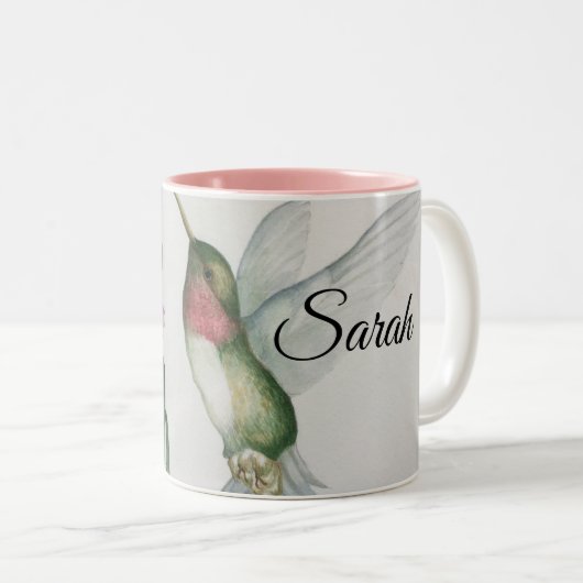 Joyful Hummingbird Watercolor Eleganter Name Zweifarbige Tasse (VorderseiteRechts)