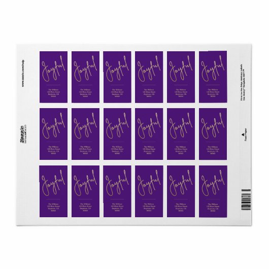 JOYFUL Imitats Goldener Sprung auf Lila Rückweg Adressaufkleber (Vorne)