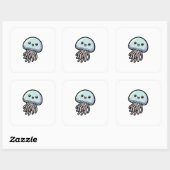 Joyful Jellyfish – Cute Kawaii Illustration Quadratischer Aufkleber (Blatt)