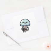 Joyful Jellyfish – Cute Kawaii Illustration Quadratischer Aufkleber (Umschlag)