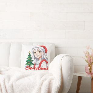 Joyful kawaii girl - Christmas Holiday Anime Kissen