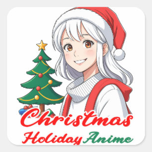 Joyful kawaii girl - Christmas Holiday Anime Quadratischer Aufkleber