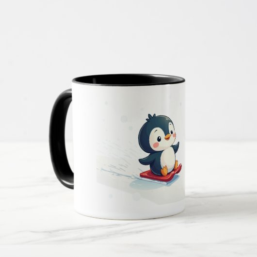 Joyful Kawaii Penguin Sledding Christmas Design Tasse (Vorderseite Links)