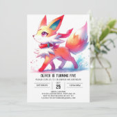 Joyful Kids Fox Birthday Einladung (Stehend Vorderseite)