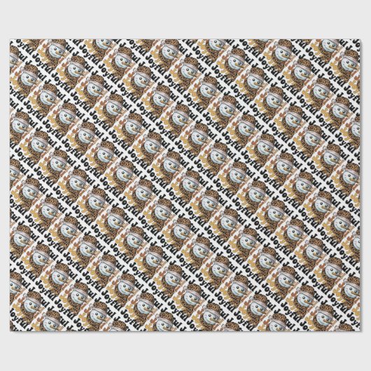 Joyful Leopard Print Hat Christmas Snowman Geschenkpapier (Flach)