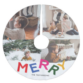 Joyful Lettering Holiday Photo Collage Polyester Weihnachtsbaumdecke