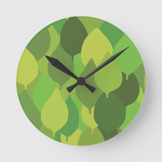 Joyful Lush Blätter - nahtloses Oberflächenmuster. Runde Wanduhr (Vorderseite)