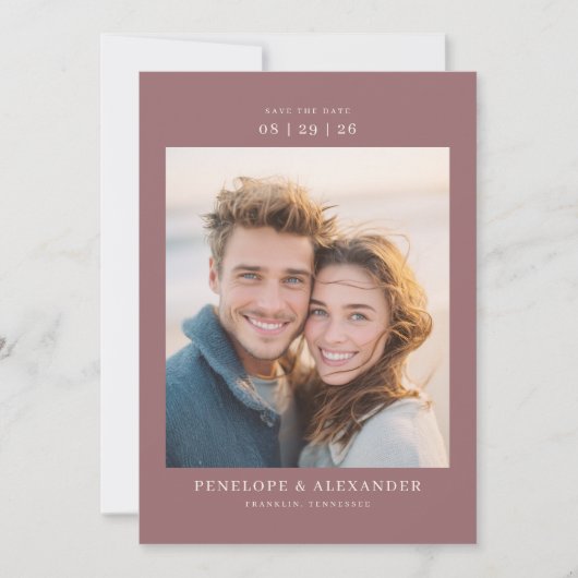 Joyful Maroon Modern Photo Save The Date (Vorderseite)