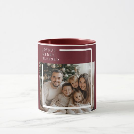 Joyful Merry Blessed Christmas Photo Custom Tasse (Zentrum)