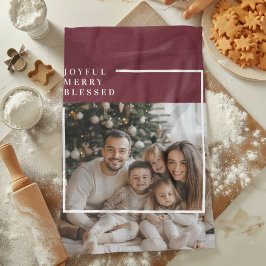 Joyful Merry Blessed Personalized Christmas Photo  Geschirrtuch