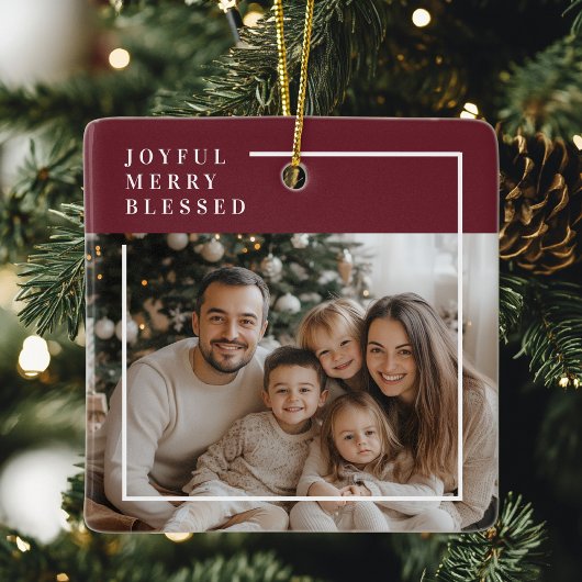 Joyful Merry Blessed Personalized Christmas Photo Keramikornament