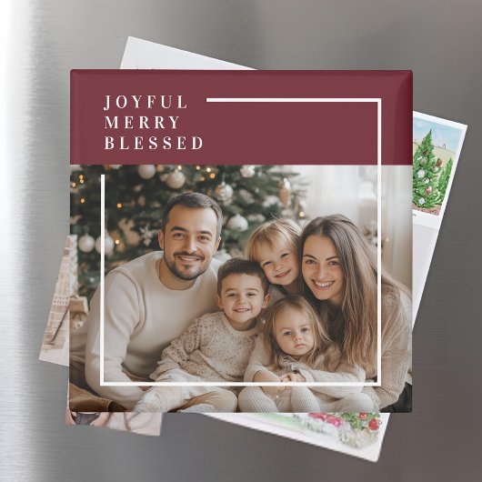 Joyful Merry Blessed Personalized Christmas Photo Magnet