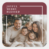 Joyful Merry Blessed Personalized Christmas Photo Quadratischer Aufkleber (Vorderseite)