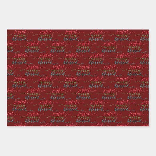 Joyful Merry Gesegnetes modernes Trio Geschenkpapier Set (Vorderseite 3)