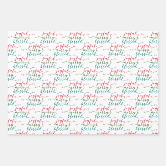 Joyful Merry Gesegnetes modernes Trio Geschenkpapier Set (Vorderseite 2)