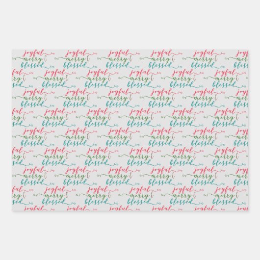 Joyful Merry Gesegnetes modernes Trio Geschenkpapier Set (Vorderseite)