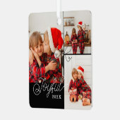 Joyful Minimal Foto Collage Present Ribbon Black Ornament Aus Metall (Vorderseite links)