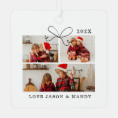Joyful Minimal Foto Collage Present Ribbon Black Ornament Aus Metall (Rückseite)