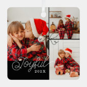 Joyful Minimal Foto Collage Present Ribbon Black Ornament Aus Metall (Vorderseite)