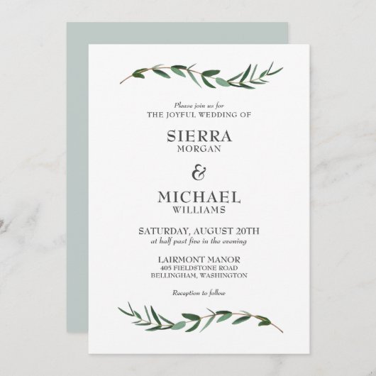 Joyful Modern Botanical Wedding Einladung (Vorne/Hinten)