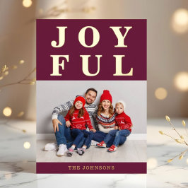 Joyful Modern Burgundy Foto Weihnachten Gold Folien Feiertagskarte
