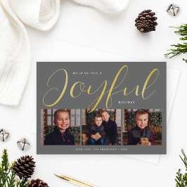 Joyful Modern Grau und Gold Script Foto Collage Folien Feiertagskarte