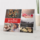 Joyful Modern Script Red Christmas Foto Collage Karte (Vorderseite)