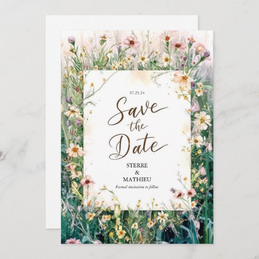 Joyful Modern Wildblume Wedding Save The Date (Vorne/Hinten)
