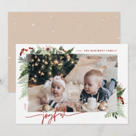 JOYFUL Modernes Script Boho Greenery Burgundy Beig Feiertagskarte