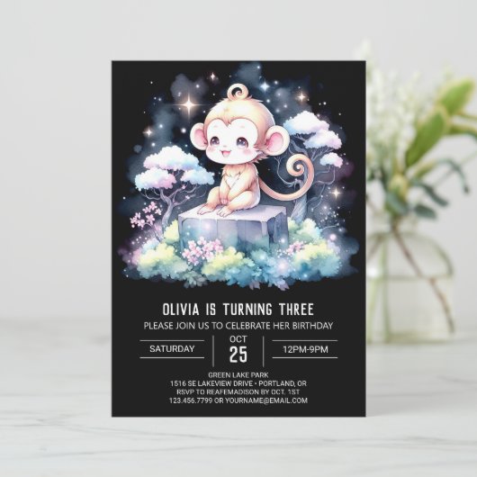 Joyful Monkey Birthday Einladung (Stehend Vorderseite)