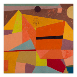 Joyful Mountain Cubism Geometric Landscape Poster