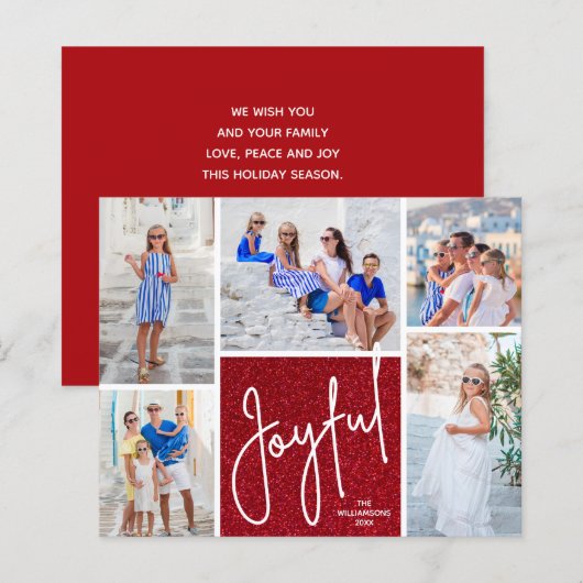 JOYFUL Multi Foto Budget Red Holiday Cards (Vorne/Hinten)