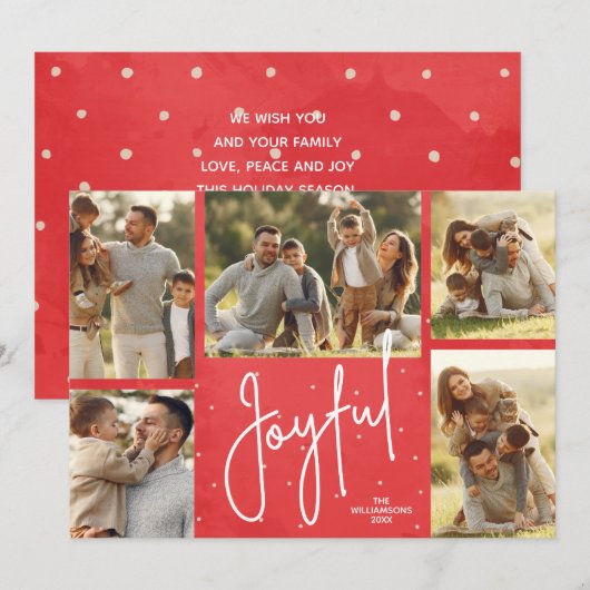 JOYFUL Multi Foto Red Christmas Feiertagskarte (Vorne/Hinten)