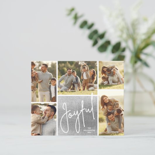 JOYFUL Multi Foto Silver Budget Holiday Cards (Stehend Vorderseite)