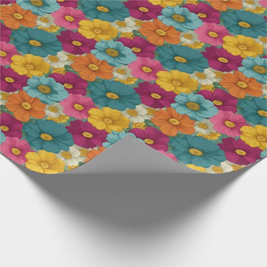 Joyful Multicolor Floral Whimsy Geschenkpapier (Ecke)
