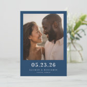 Joyful Navy Romantic Photo Save The Date (Stehend Vorderseite)